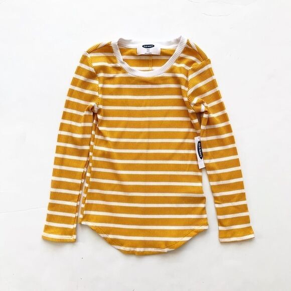 Old Navy NWT yellow stripe ribbed LS top S(6/7) - Picture 1 of 4